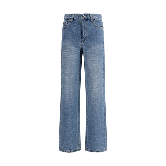 Jeans by Self-Portrait for women in cotton denim & rhinestone blue features an refined tailoring silhouette, showcasing a premium straight-leg & regular-fit with a and long cut for a refined tailoring look.