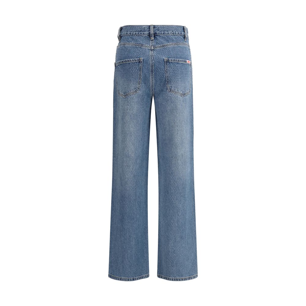 Jeans by Self-Portrait for women in cotton denim & rhinestone blue presents a tailored silhouette, showcasing a tailored straight-leg & regular-fit and long cut with a refined for a truly tailored aesthetic.