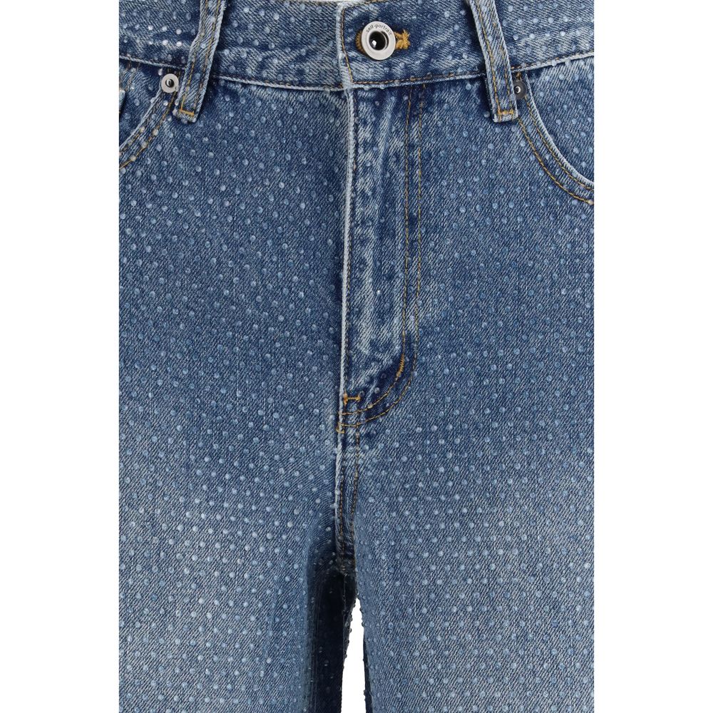 Jeans by Self-Portrait for women in cotton denim & rhinestone blue presents a refined pantology silhouette, artfully defined by a refined pantology straight-leg & regular-fit, long, and a sophisticated .