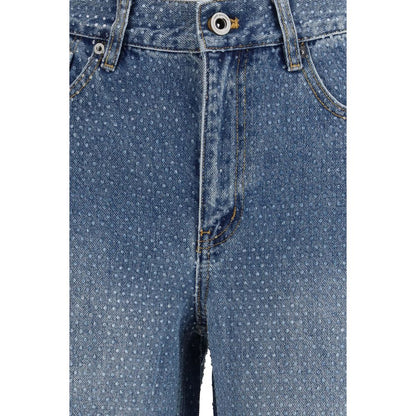 Jeans by Self-Portrait for women in cotton denim & rhinestone blue presents a refined pantology silhouette, artfully defined by a refined pantology straight-leg & regular-fit, long, and a sophisticated .