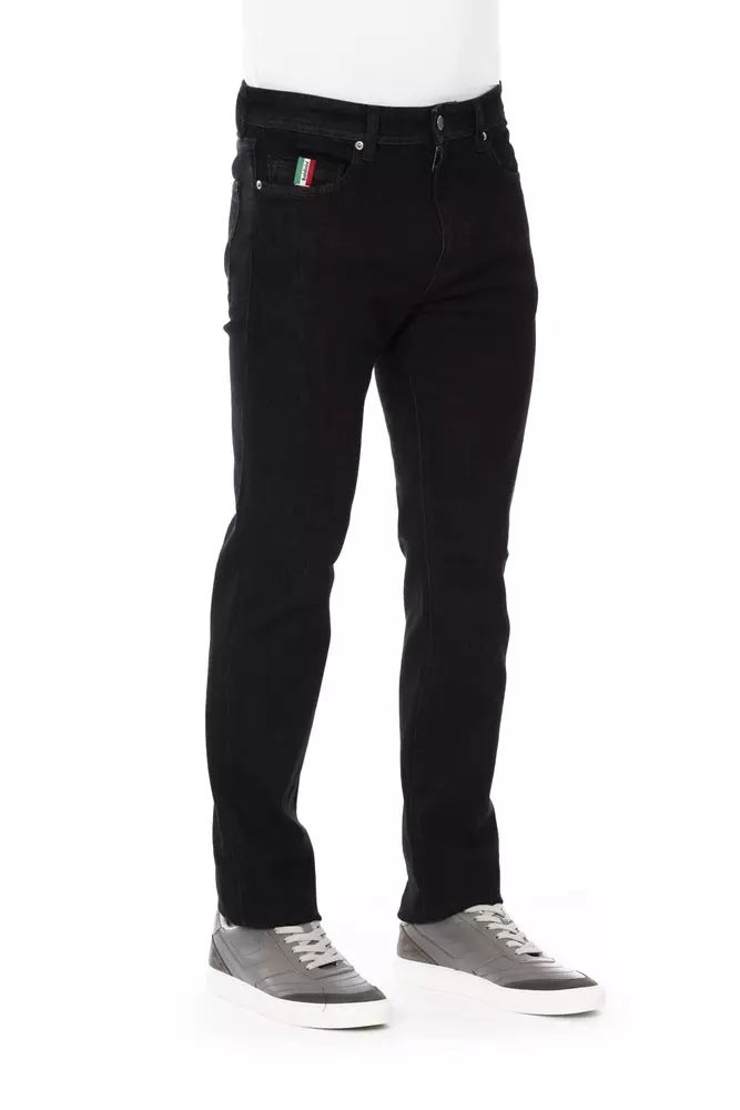Jeans by Baldinini Trend for men in stretch denim cotton black features a polished silhouette with a polished straight-leg & regular-fit, reaching a polished long and finished with a polished .