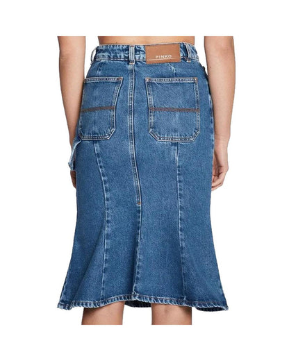 Skirt by PINKO for women in denim cotton blue showcases a sultry silhouette, elegantly defined by its and the sophisticated sultry design of the Women's Denim Cotton Skirt.