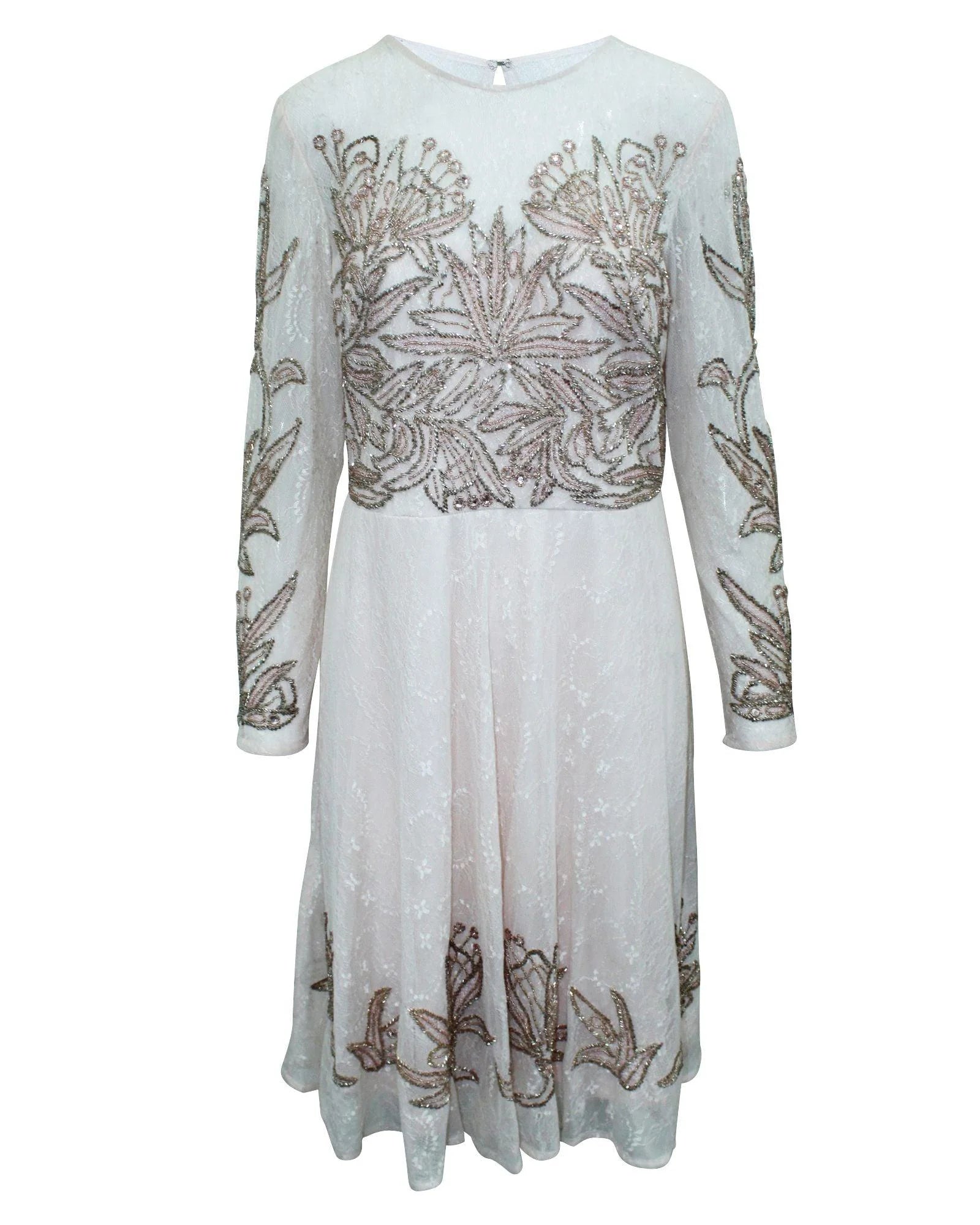 Dress by Aidan Mattox for women in silk multicolor, pink & patterned features an cute silhouette, detailed with a long-sleeve and that elegantly flows into a cute midi.