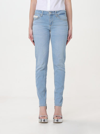 Jeans by Liu Jo for women in denim cotton blue features a polished silhouette with a polished straight-leg, reaching a polished long and finished with a polished .