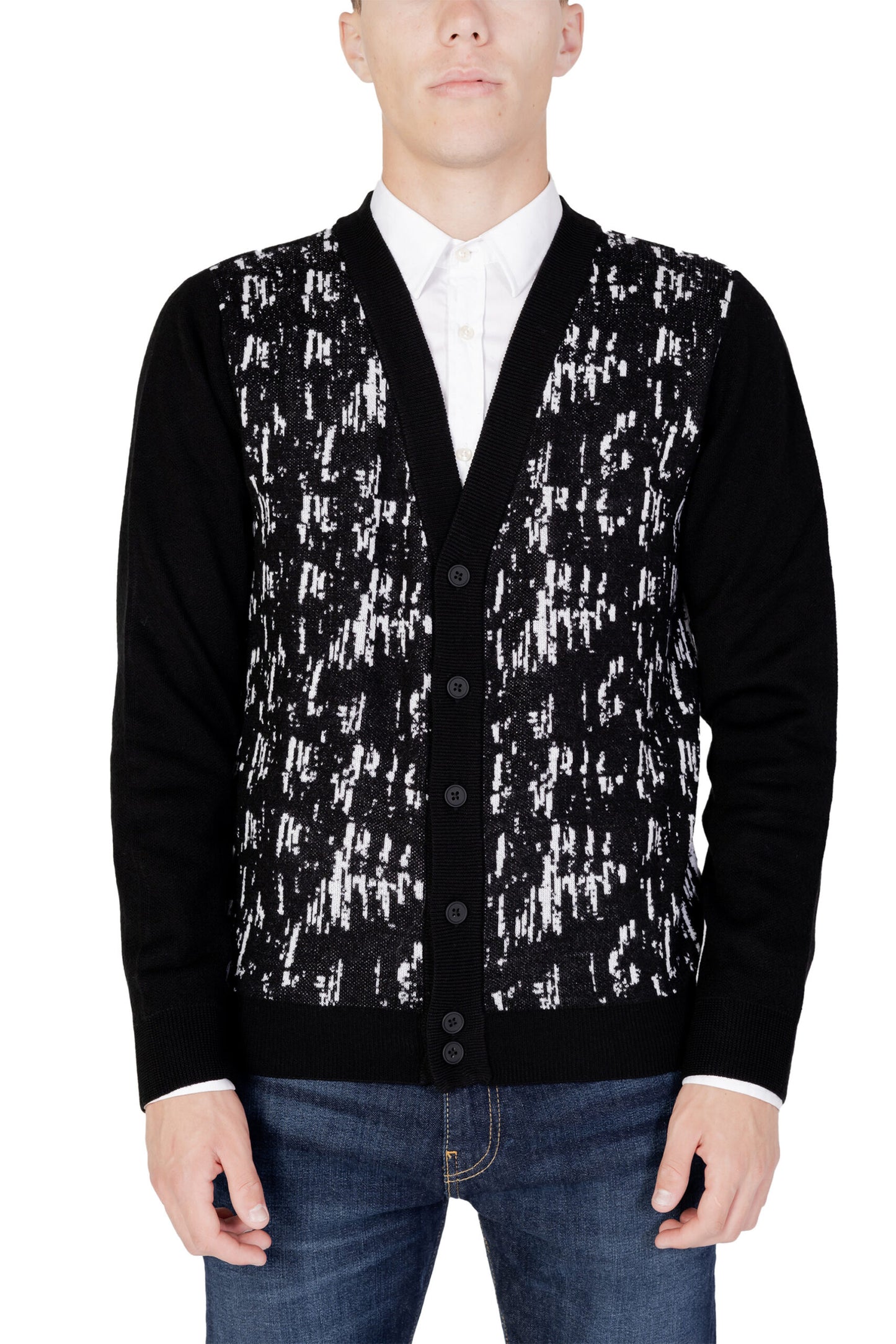 Cardigan by Antony Morato for men in wool black, patterned & print presents a textural silhouette, artfully finished with a textural and for a sophisticated, textural look.