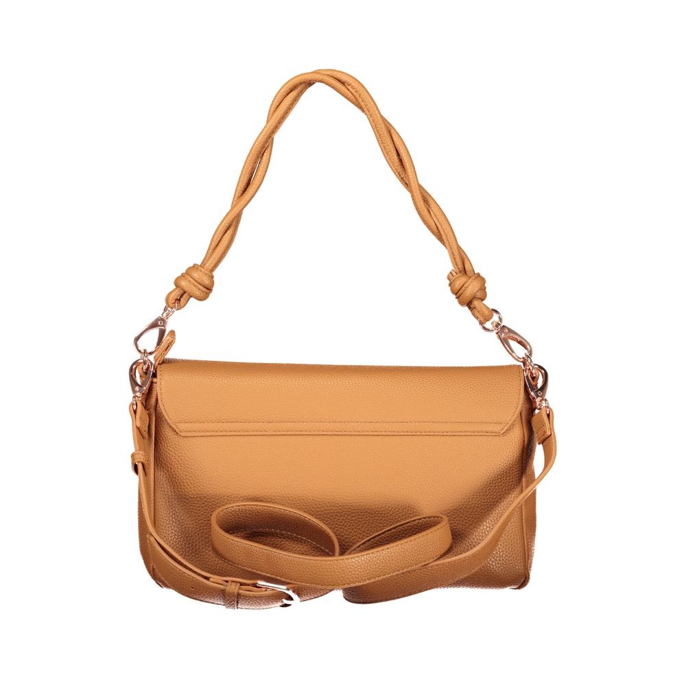 Handbag by Mario Valentino for women in polyurethane brown features a signature silhouette, showcasing a secure snap & zipper and signature document-holder & internal-pockets with versatile adjustable-strap, detachable-strap & handle for a sophisticated look.