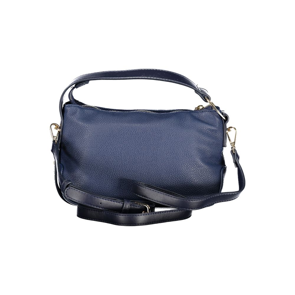 This Handbag by Mario Valentino for women in polyurethane and blue & signature presents a sculptural silhouette featuring a secure zipper, ample internal-pockets, and versatile shoulder-strap, adjustable-strap & handle for a sculptural finish.