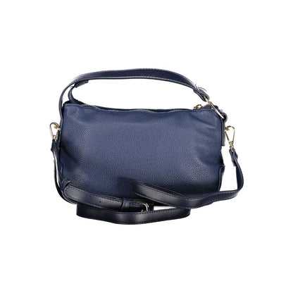 This Handbag by Mario Valentino for women in polyurethane and blue & signature presents a sculptural silhouette featuring a secure zipper, ample internal-pockets, and versatile shoulder-strap, adjustable-strap & handle for a sculptural finish.