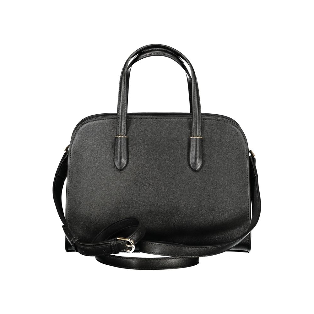 Handbag by Mario Valentino for women in polyurethane black features a ornamental silhouette, showcasing a secure zipper & magnetic, ample , and ornamental shoulder-strap, handle, adjustable-strap & detachable-strap for a sophisticated look.