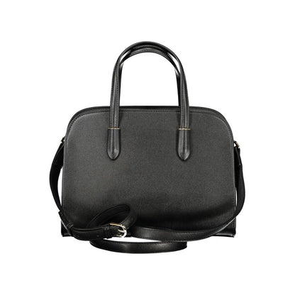 Handbag by Mario Valentino for women in polyurethane black features a ornamental silhouette, showcasing a secure zipper & magnetic, ample , and ornamental shoulder-strap, handle, adjustable-strap & detachable-strap for a sophisticated look.