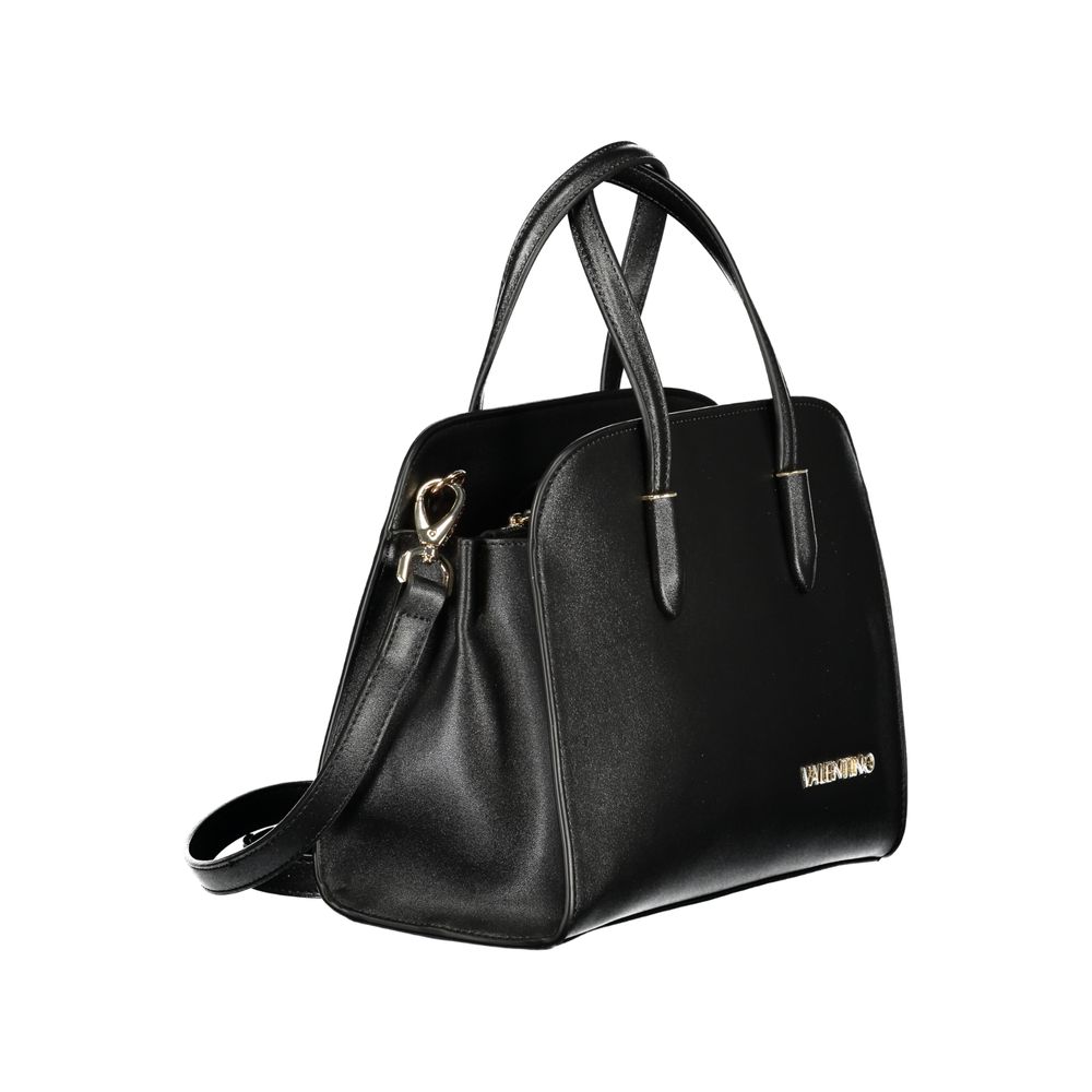 Handbag by Mario Valentino for women in polyurethane black features a signature silhouette, showcasing a secure zipper & magnetic and signature with versatile shoulder-strap, handle, adjustable-strap & detachable-strap for a sophisticated look.
