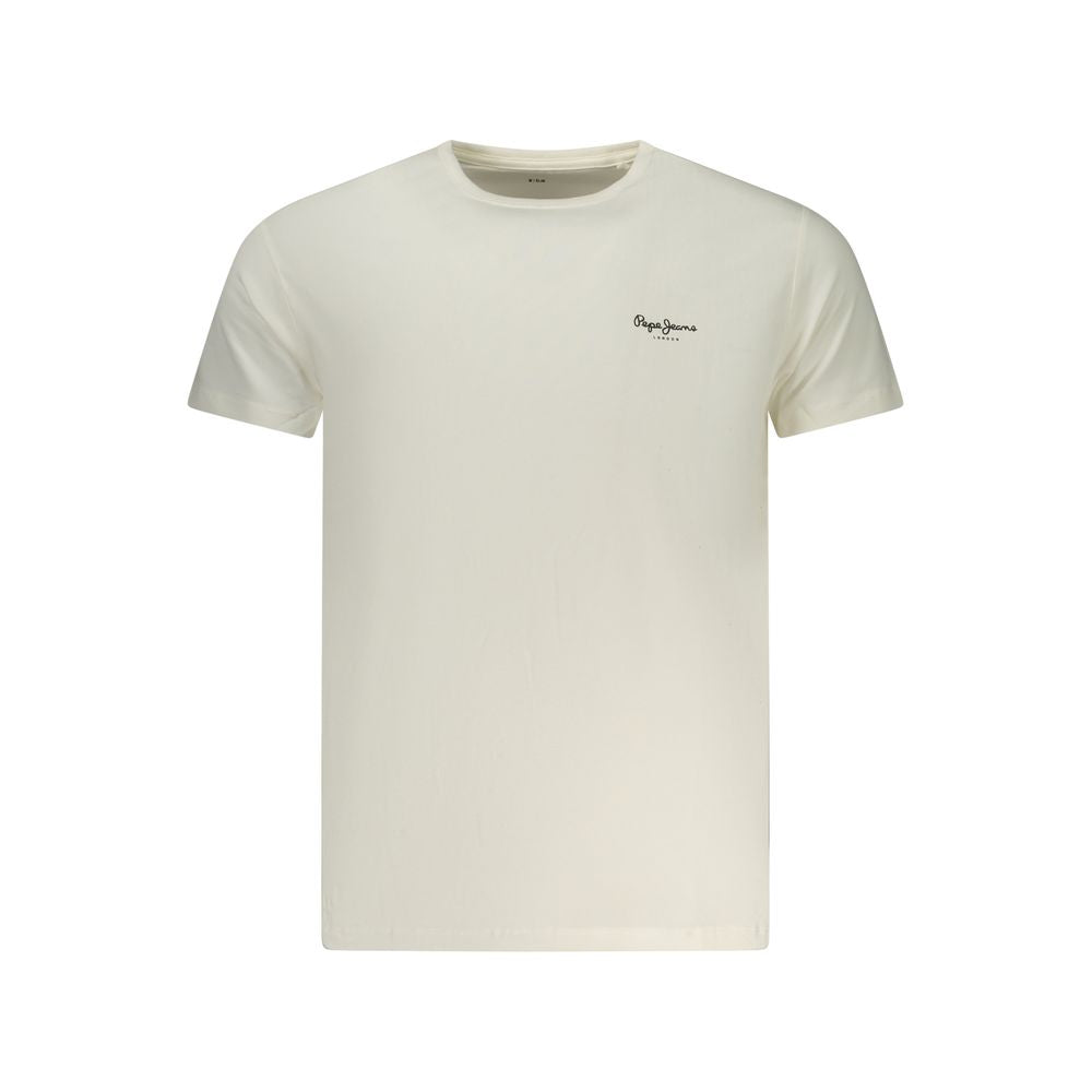 T-Shirt by Pepe Jeans for men in stretch cotton white & print showcases a fashionable silhouette, elegantly detailed with a fashionable and for a sophisticated, high-fashion look.