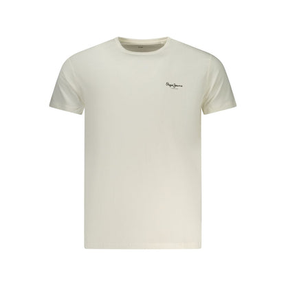 T-Shirt by Pepe Jeans for men in stretch cotton white & print showcases a fashionable silhouette, elegantly detailed with a fashionable and for a sophisticated, high-fashion look.