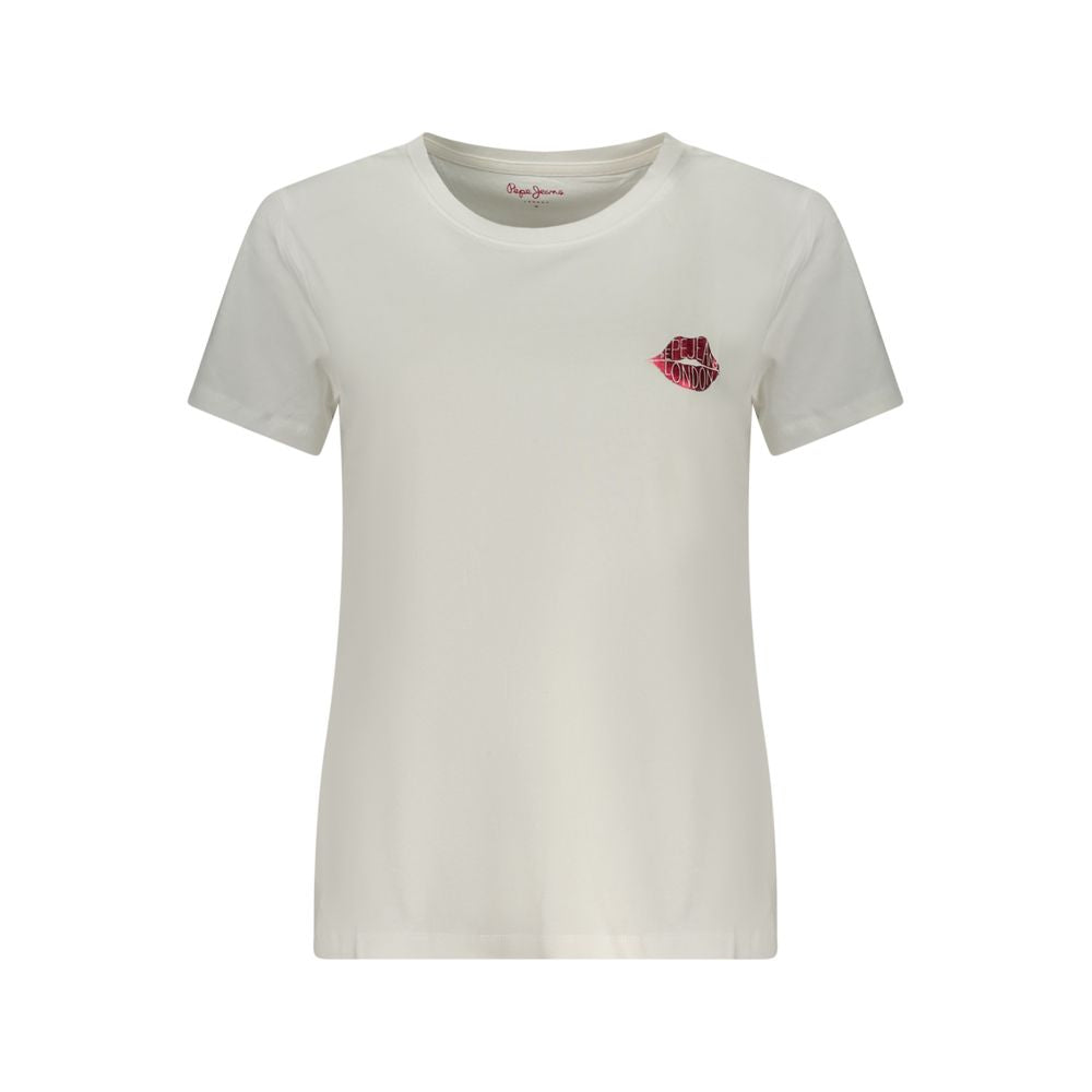 T-Shirt by Pepe Jeans for women in cotton white & print features a plush silhouette, showcasing a sophisticated crew neckline and for a truly plush finish.