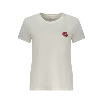 T-Shirt by Pepe Jeans for women in cotton white & print features a plush silhouette, showcasing a sophisticated crew neckline and for a truly plush finish.