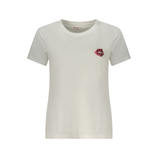 T-Shirt by Pepe Jeans for women in cotton white & print features a plush silhouette, showcasing a sophisticated crew neckline and for a truly plush finish.