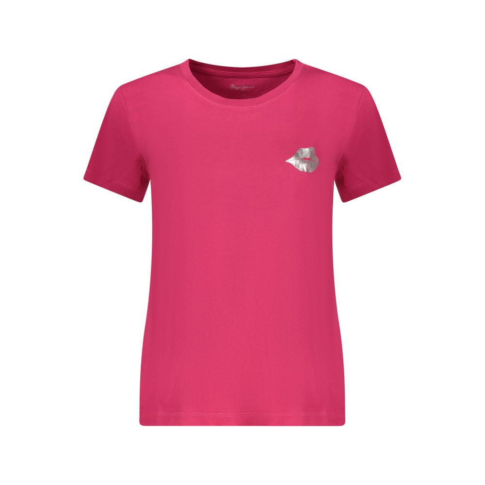 T-Shirt by Pepe Jeans for women in cotton red & print showcases a chic silhouette, artfully detailed with a chic crew neckline and for a chic finish.