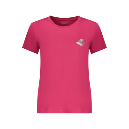 T-Shirt by Pepe Jeans for women in cotton red & print showcases a chic silhouette, artfully detailed with a chic crew neckline and for a chic finish.