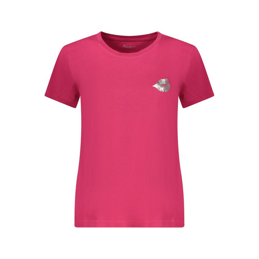 T-Shirt by Pepe Jeans for women in cotton red & print showcases a chic silhouette, artfully detailed with a chic crew neckline and for a chic finish.