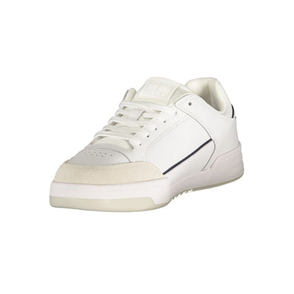 Athletic Sneakers by Tommy Hilfiger for men in polyester polyurethane leather blue & white showcases a architectural silhouette, artfully capturing the essence of the Men's Athletic Polyester Polyurethane Leather Sneakers with its signature architectural athletic style construction.