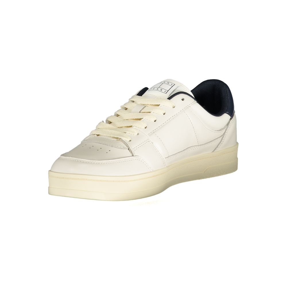 Athletic Sneakers by Tommy Hilfiger for men in polyester polyurethane leather blue & white features an stately silhouette, showcasing the signature athletic style of the Men's Athletic Polyester Polyurethane Leather Sneakers collection with a truly stately finish.