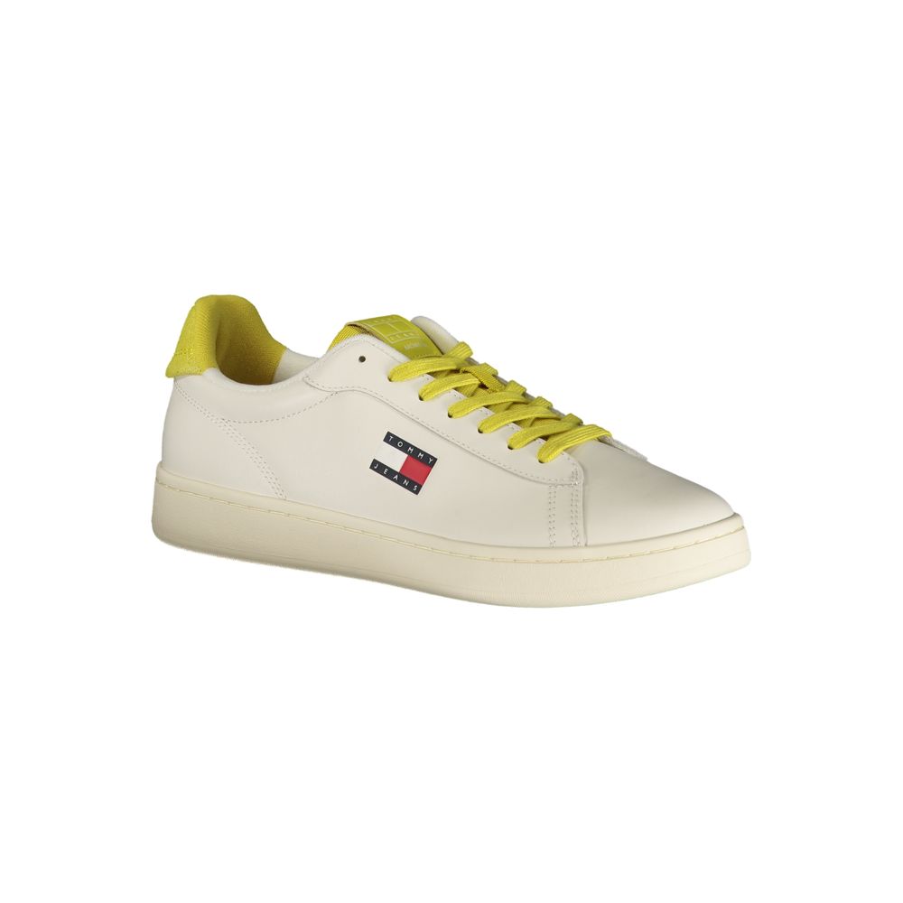 Athletic Sneakers Tommy Hilfiger men polyester polyurethane leather white, yellow & print featuring a avant-garde Crisp Men's Athletic Polyester Polyurethane Leather Sneakers design with a avant-garde athletic style for a refined finish.