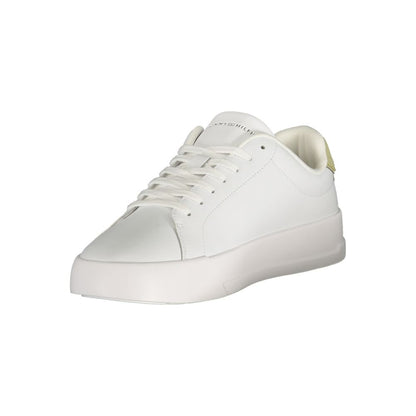 Athletic Sneakers by Tommy Hilfiger for men in polyester polyurethane leather green & white showcases a architectural silhouette, artfully capturing the essence of the Crisp Men's Athletic Polyester Polyurethane Leather Sneakers with its signature architectural athletic style construction.