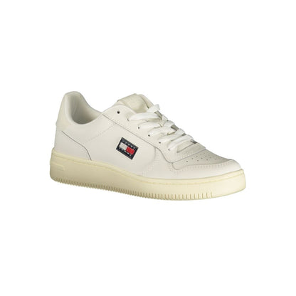 Athletic Sneakers by Tommy Hilfiger for women in polyester polyurethane leather white showcases an impeccable silhouette, defined by an impeccable athletic style design that perfectly captures the essence of the Crisp Women's Athletic Polyester Polyurethane Leather Sneakers.