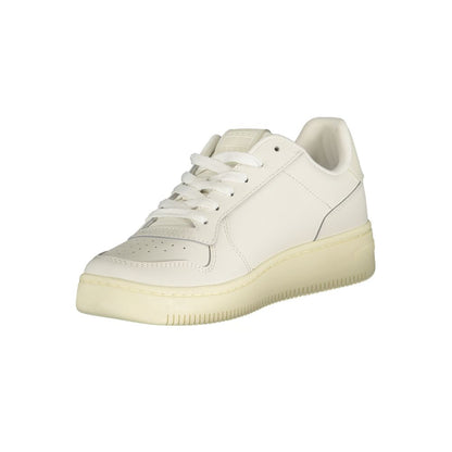 Athletic Sneakers by Tommy Hilfiger for women in polyester polyurethane leather white features an architectural silhouette, showcasing the premium athletic style of the Crisp Women's Athletic Polyester Polyurethane Leather Sneakers with an architectural finish.