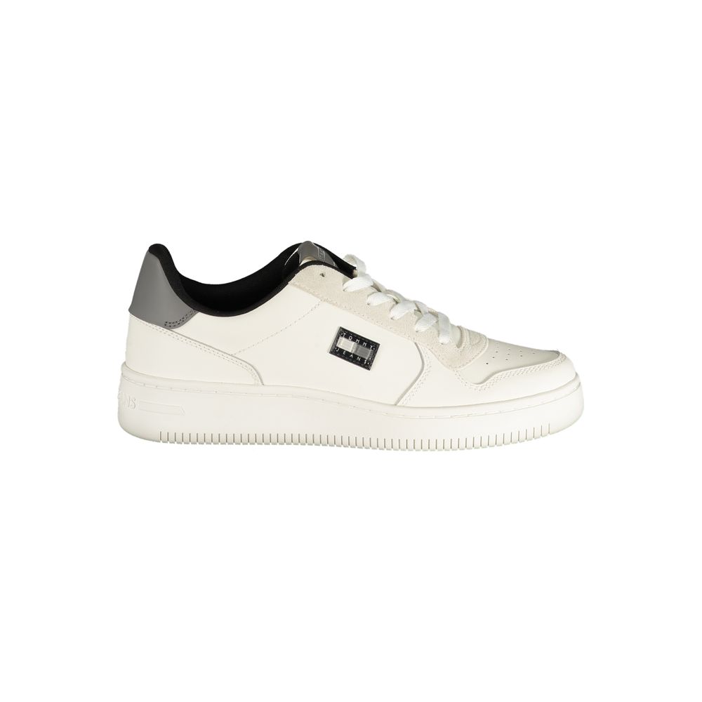 Athletic Sneakers by Tommy Hilfiger for men in polyester polyurethane leather gray & white showcases an impeccable silhouette, defined by an impeccable athletic style design that perfectly captures the essence of the Men's Athletic Polyester Polyurethane Leather Sneakers.