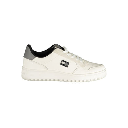 Athletic Sneakers by Tommy Hilfiger for men in polyester polyurethane leather gray & white showcases an impeccable silhouette, defined by an impeccable athletic style design that perfectly captures the essence of the Men's Athletic Polyester Polyurethane Leather Sneakers.