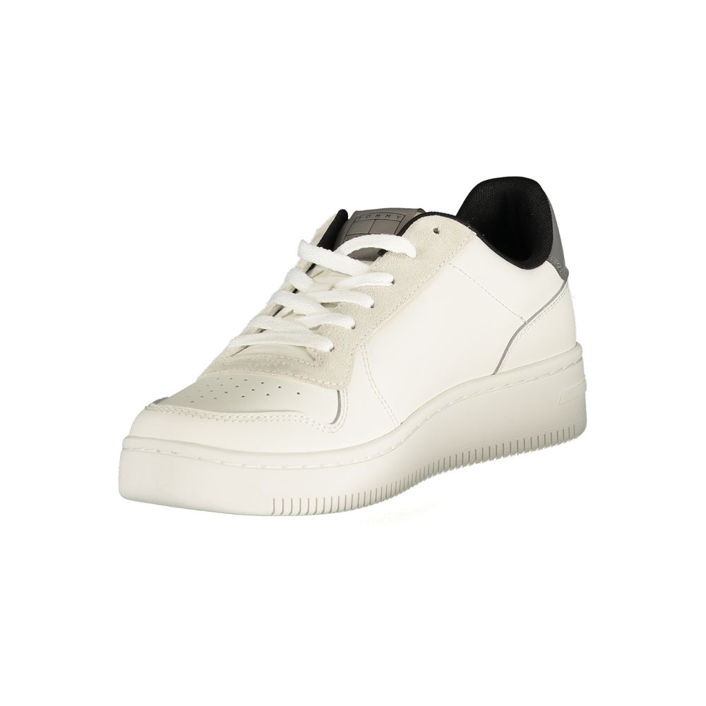 Athletic Sneakers by Tommy Hilfiger for men in polyester polyurethane leather gray & white features an architectural silhouette from the Men's Athletic Polyester Polyurethane Leather Sneakers collection, showcasing a architectural athletic style for a architectural look.