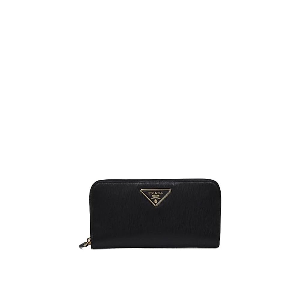 Cardholder Wallet by Prada for women in calfskin leather black presents a streamlined silhouette, showcasing the sophisticated design of the Calfskin Leather Cardholder Wallet collection with functional card-organization.