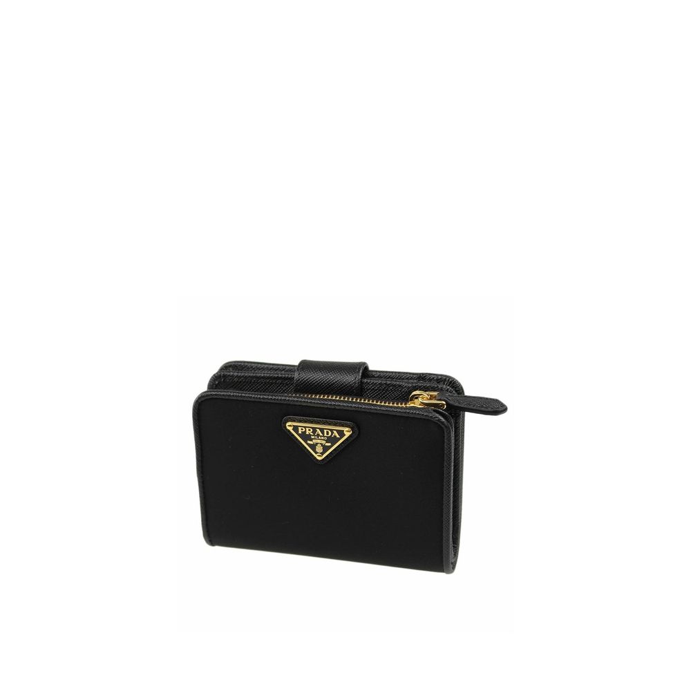 Wallet by Prada for women in leather & metal black features a streamlined silhouette, showcasing the streamlined Leather & Metal Wallet design with sophisticated coin-purse for a premium look.
