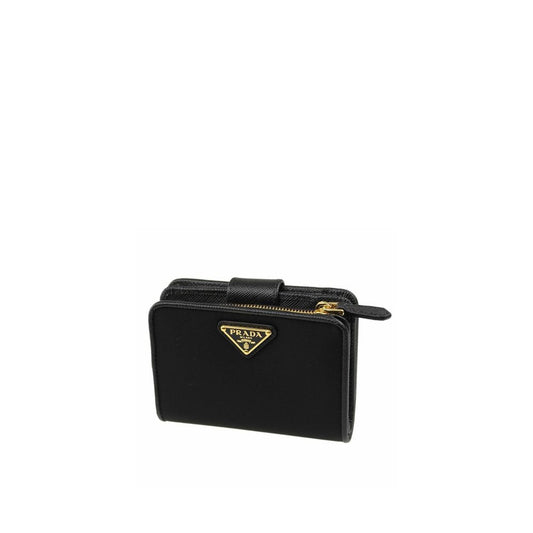 Wallet by Prada for women in leather & metal black features a streamlined silhouette, showcasing the streamlined Leather & Metal Wallet design with sophisticated coin-purse for a premium look.