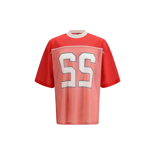 Activewear T-Shirt by Moschino for men in polyester multicolor & print features a dynamic silhouette with short-sleeve; long-sleeve and crew neckline enhanced by functional mesh-panels & breathable-design.