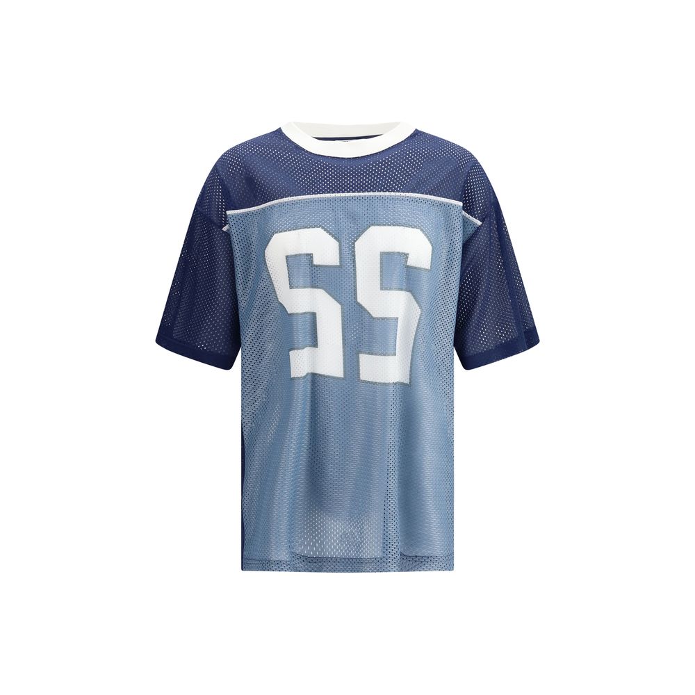 Activewear T-Shirt by Moschino for men in polyester blue & print features a versatile silhouette, showcasing a versatile crew neckline and short-sleeve detailed with high-performance mesh-panels & breathable-design for a premium look.
