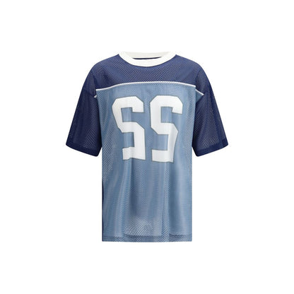 Activewear T-Shirt by Moschino for men in polyester blue & print features a versatile silhouette, showcasing a versatile crew neckline and short-sleeve detailed with high-performance mesh-panels & breathable-design for a premium look.