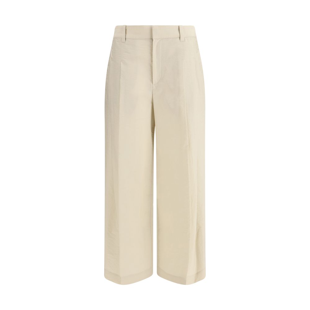 Trousers by Brunello Cucinelli for women in polyamide cotton beige features a sculptural silhouette, showcasing a sculptural regular-fit and long with a sophisticated for a sculptural finish.