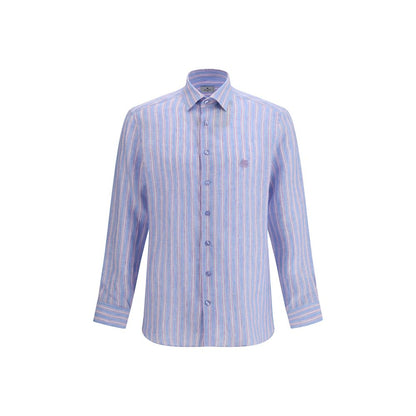 Shirt by Etro for men in linen multicolor, patterned, signature & striped showcases a sublime silhouette, artfully detailed with a sublime and long-sleeve for a sophisticated, sublime finish.