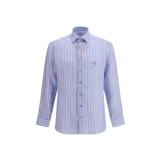 Shirt by Etro for men in linen multicolor, patterned, signature & striped showcases a sublime silhouette, artfully detailed with a sublime and long-sleeve for a sophisticated, sublime finish.