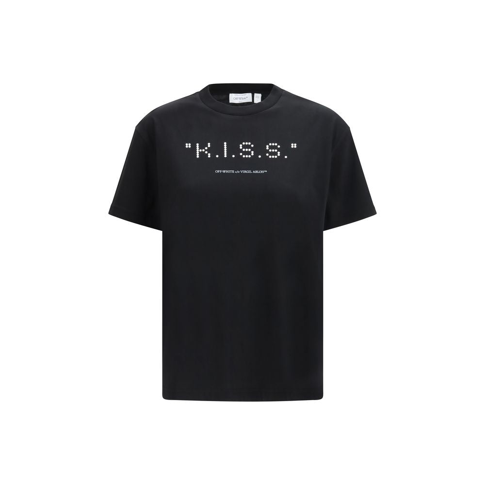 Activewear T-Shirt by Off-White for women in cotton black, white, signature & print features an contemporary design with , a short-sleeve length, and a contemporary crew neckline.