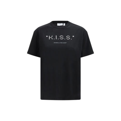 Activewear T-Shirt by Off-White for women in cotton black, white, signature & print features an contemporary design with , a short-sleeve length, and a contemporary crew neckline.