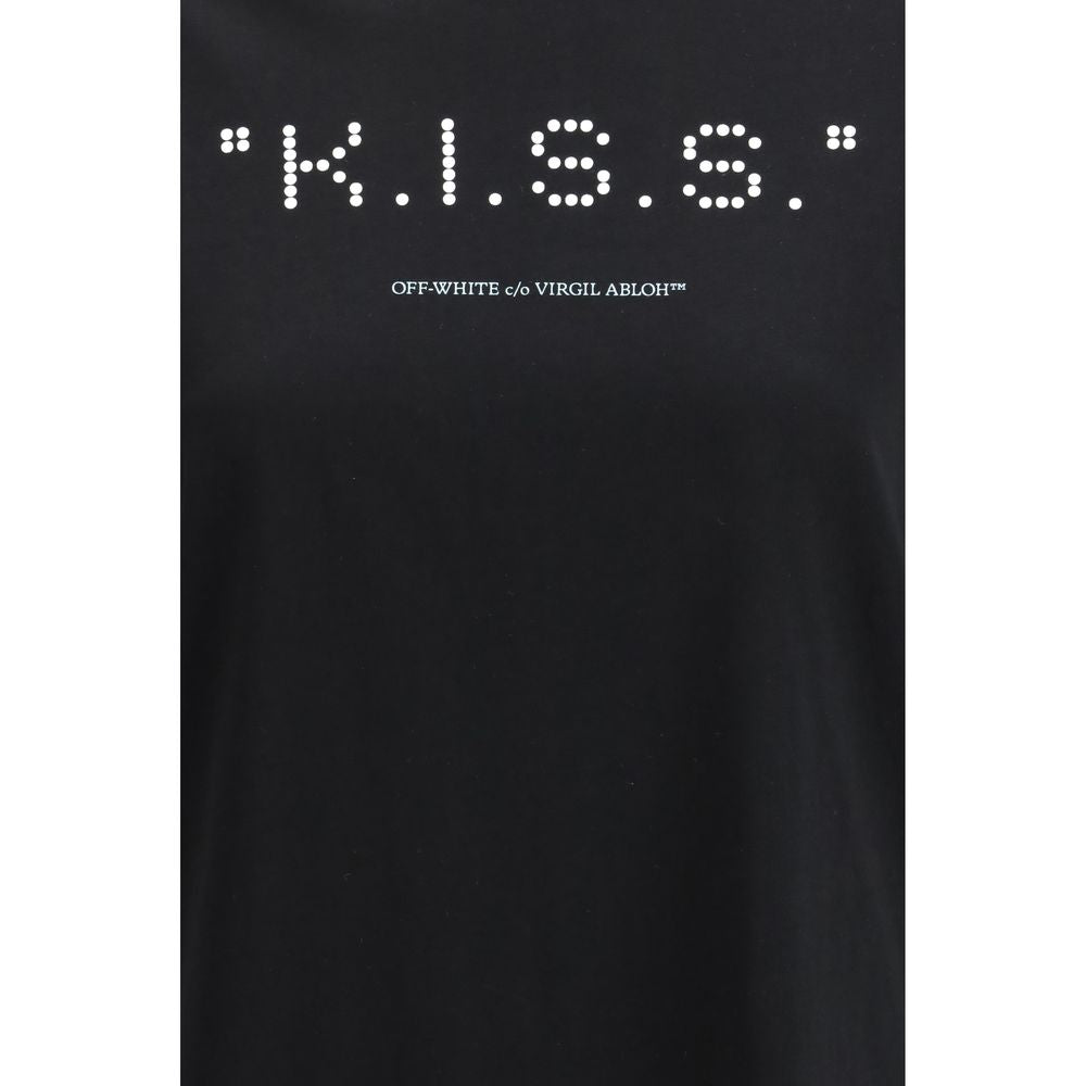 Activewear T-Shirt by Off-White for women in cotton black, white, signature & print presents a kinetic silhouette, showcasing the kinetic and alongside functional for a premium, athletic look.