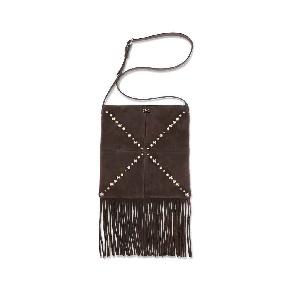 Small Shoulder Bag by Valentino Garavani for men in palladium & suede leather brown, palladium & signature features a enviable silhouette, showcasing a secure , ample , and enviable shoulder-strap & adjustable-strap for a enviable finish.