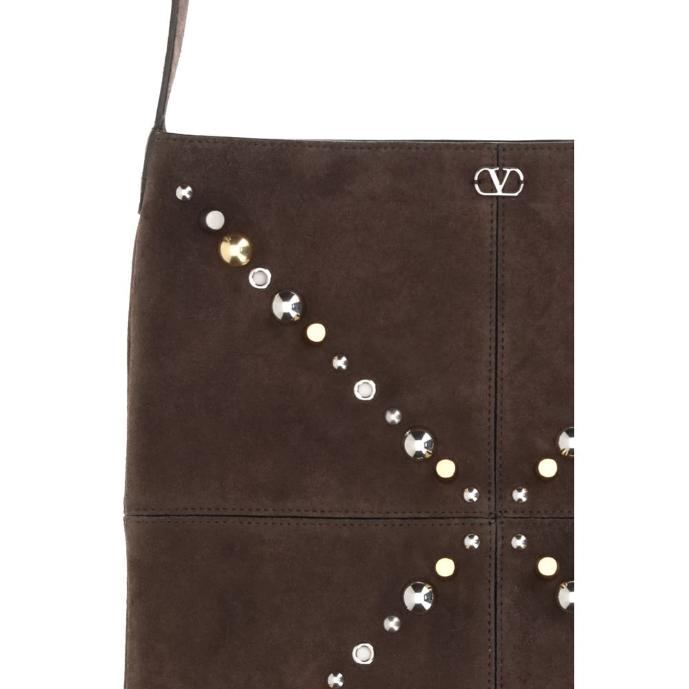 Small Shoulder Bag by Valentino Garavani for men in palladium & suede leather brown, palladium & signature features a distinguished silhouette, showcasing a secure and distinguished with versatile shoulder-strap & adjustable-strap for a distinguished finish.