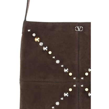 Small Shoulder Bag by Valentino Garavani for men in palladium & suede leather brown, palladium & signature features a distinguished silhouette, showcasing a secure and distinguished with versatile shoulder-strap & adjustable-strap for a distinguished finish.