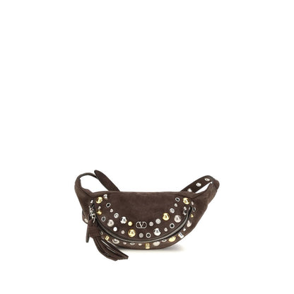 Small Shoulder Fanny Pack Bag by Valentino Garavani for men in bos taurus calf suede leather brown & signature features a effortless sophistication silhouette, secured by a zipper with ample and versatile adjustable-strap & belt-strap for a effortless sophistication finish.