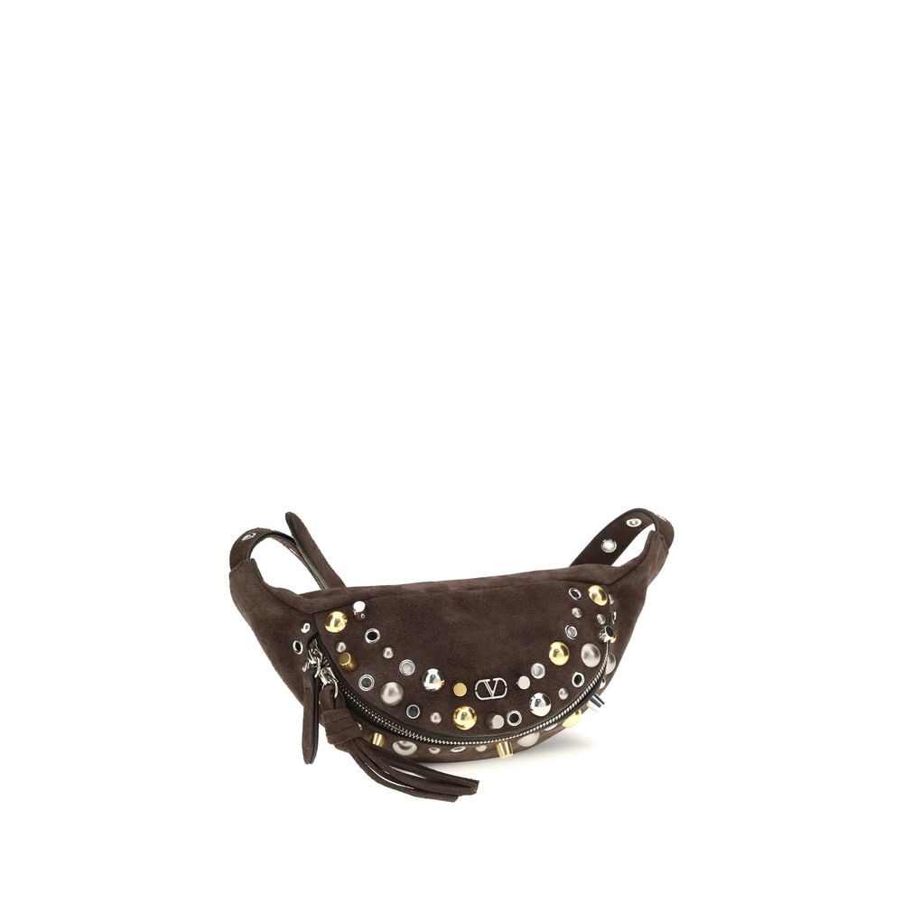 Small Shoulder Fanny Pack Bag by Valentino Garavani for men in bos taurus calf suede leather brown & signature showcases a enviable silhouette, artfully detailed with a secure zipper, organized , and versatile adjustable-strap & belt-strap for a enviable look.