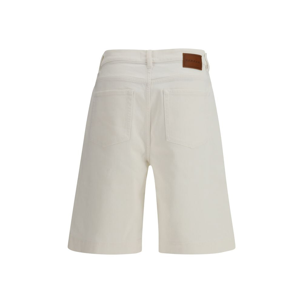 Denim Shorts by P.A.R.O.S.H. for women in stretch denim cotton white features an magnificent silhouette, showcasing a magnificent oversized with a short and for a premium, sophisticated aesthetic.